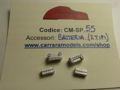 CM-SP55 set 4 pz batterie per auto sport proototipo ecc.. 2 tipi in metallo bianco - scala 1:43